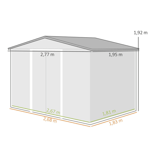 Outsunny Abrigo de Jardim Exterior Abrigo e Jardim Metálico para Armazenamento de Ferramentas com Base Incluída e 4 Janelas 277x195x192 cm Madeira Outsunny Abrigo de Jardim Exterior Abrigo e Jardim Metálico para Armazenamento de Ferramentas com Base Incluída e 4 Janelas 277x195x192 cm Madeira