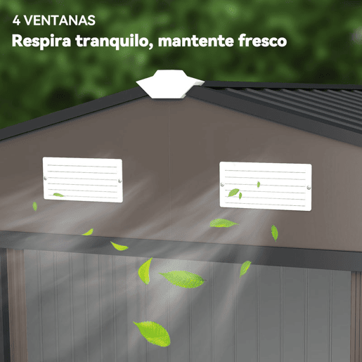Outsunny Abrigo de Jardim Exterior Abrigo e Jardim Metálico para Armazenamento de Ferramentas com Base Incluída e 4 Janelas 277x195x192 cm Madeira Outsunny Abrigo de Jardim Exterior Abrigo e Jardim Metálico para Armazenamento de Ferramentas com Base Incluída e 4 Janelas 277x195x192 cm Madeira