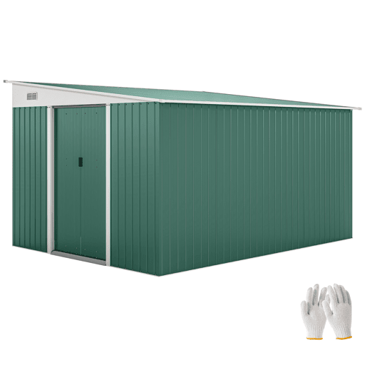 Outsunny Abrigo de Jardim 280x345x201 cm 8,9 m² Abrigo de Exterior de Aço para Armazenamento de Ferramentas com Portas e 2 Janelas Verde