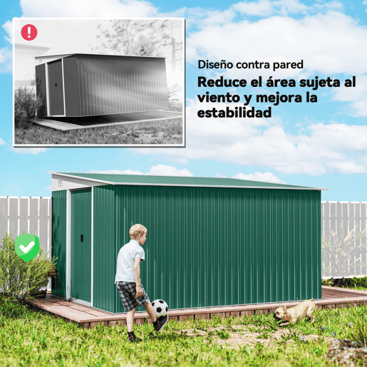 Outsunny Abrigo de Jardim 280x345x201 cm 8,9 m² Abrigo de Exterior de Aço para Armazenamento de Ferramentas com Portas e 2 Janelas Verde
