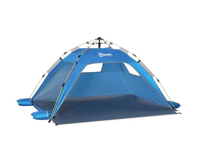 Outsunny tienda de playa plegable, carpa de playa pop-up para 1-2 personas con protección uv, impermeable, bolsa de transporte, para parque, camping, 220x173x120 cm, azul