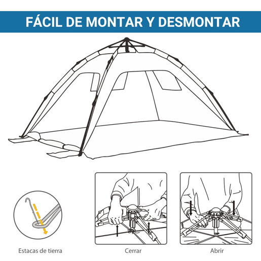 Outsunny Tenda de Praia Dobrável Tenda de Praia Pop-up para 1-2 Pessoas com 2 Portas 2 Janelas e Bolsa de Transporte para Parque Campismo 220x173x120 cm Azul