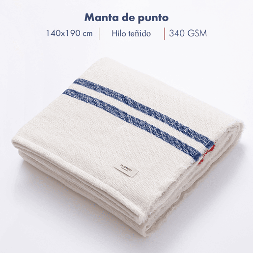 Manta tricotada 140x190cm 340GR fio tingido cru El Ganso