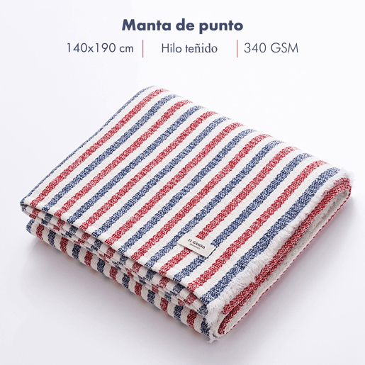 Manta tricotada 140x190cm acrílico 340GR em fio tingido quadrados El Ganso