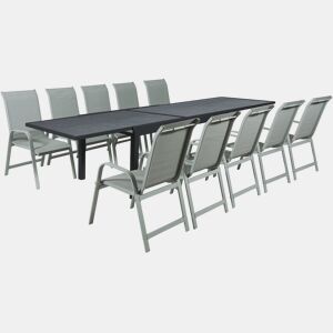 Conjunto de jantar de jardim Lagos - 200320 x 105 x 76 cm - 10 cadeiras - Cinza claro