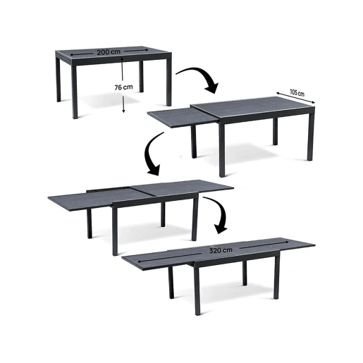 Conjunto de jantar de jardim Lagos - 200320 x 105 x 76 cm - 10 cadeiras - Cinza claro