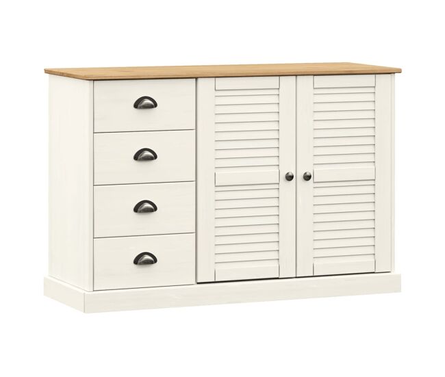 Vidaxl aparador con cajones vigo madera maciza pino blanco 113x40x75cm