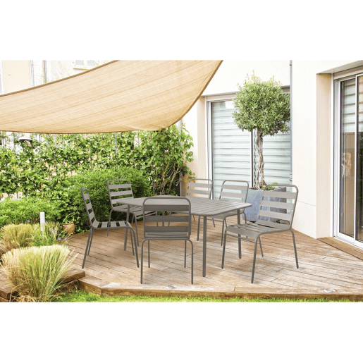 Conjunto de mobiliário de jardim em metal Bilbao - 6 lugares - Taupe