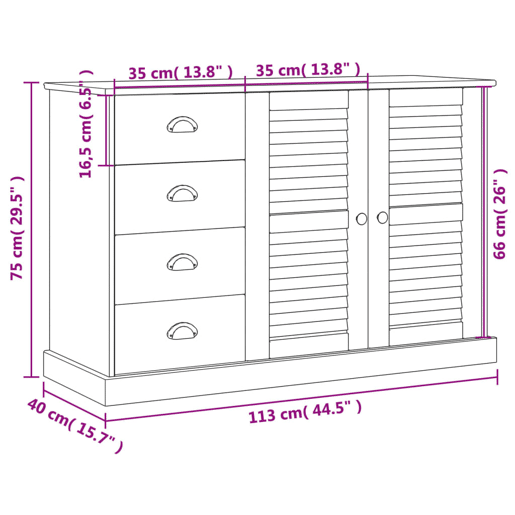 vidaXL Aparador com gavetas VIGO 113x40x75 cm pinho maciço cinzento