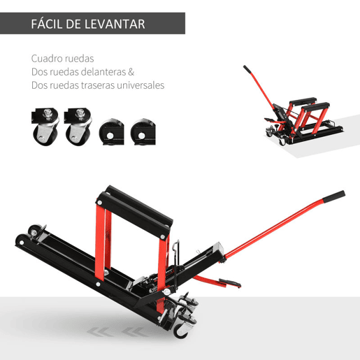 DURHAND Macaco Hidráulico de Motocicletas Elevador de garagem ATV pista com plataforma Suporte antiderrapante para serviço pesado em aço 680 kg 110x36x67 cm Preto e vermelho