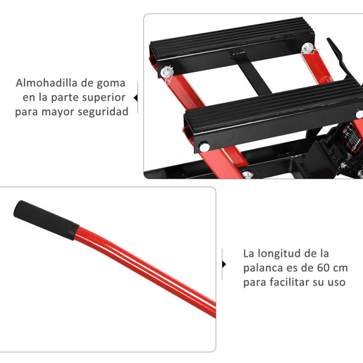 DURHAND Macaco Hidráulico de Motocicletas Elevador de garagem ATV pista com plataforma Suporte antiderrapante para serviço pesado em aço 680 kg 110x36x67 cm Preto e vermelho