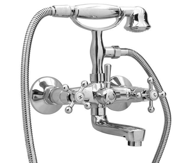 Vidaxl grifo de bañera 2 mandos + desviador y alcachofa cromado retro
