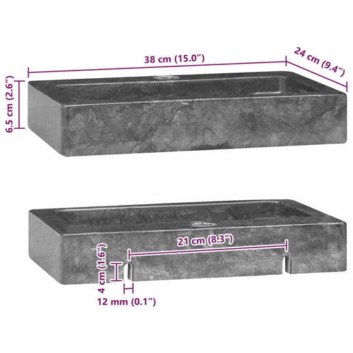 vidaXL Lavatório de parede 38x24x6,5 cm mármore cinzento