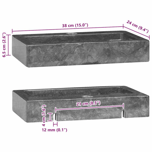 vidaXL Lavatório de parede 38x24x6,5 cm mármore cinzento