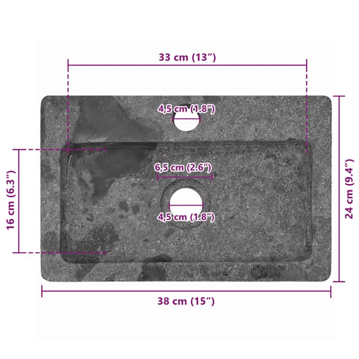 vidaXL Lavatório de parede 38x24x6,5 cm mármore cinzento