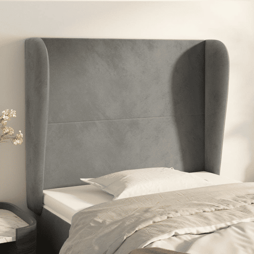 vidaXL Cabeceira cama c abas veludo 103x23x118128 cm cinzento-claro vidaXL Cabeceira cama c abas veludo 103x23x118128 cm cinzento-claro