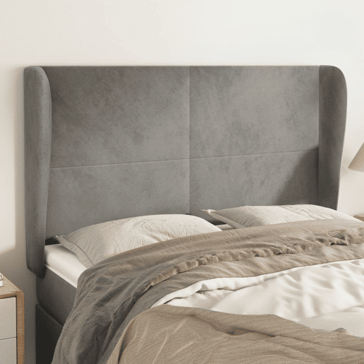 vidaXL Cabeceira de cama c abas veludo 147x23x118128cm cinza-claro