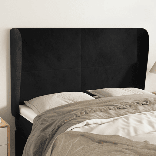 vidaXL Cabeceira de cama c abas veludo 147x23x118128 cm preto