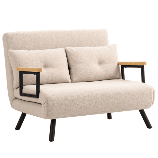 HOMCOM Sofá Cama Convertível em Cama de 2 Lugares Dobrável com Encosto Ajustável em 5 Níveis e 2 Almofadas Acolchoadas 102x73x81 cm Bege Creme