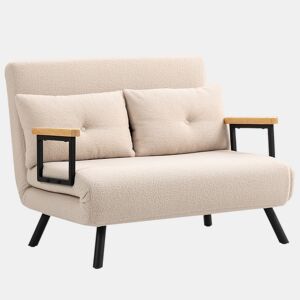 HOMCOM Sofá Cama Convertível em Cama de 2 Lugares Dobrável com Encosto Ajustável em 5 Níveis e 2 Almofadas Acolchoadas 102x73x81 cm Bege Creme