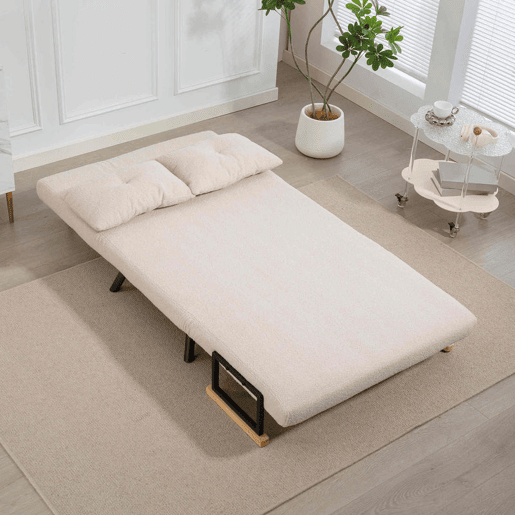 HOMCOM Sofá Cama Convertível em Cama de 2 Lugares Dobrável com Encosto Ajustável em 5 Níveis e 2 Almofadas Acolchoadas 102x73x81 cm Bege Creme