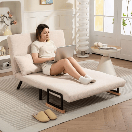 HOMCOM Sofá Cama Convertível em Cama de 2 Lugares Dobrável com Encosto Ajustável em 5 Níveis e 2 Almofadas Acolchoadas 102x73x81 cm Bege Creme
