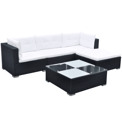 Conjunto de móveis de jardim móveis para área externa 5 peças com almofadas vime preto resina 02_0016495