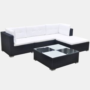Conjunto de móveis de jardim móveis para área externa 5 peças com almofadas vime preto resina 02_0016495