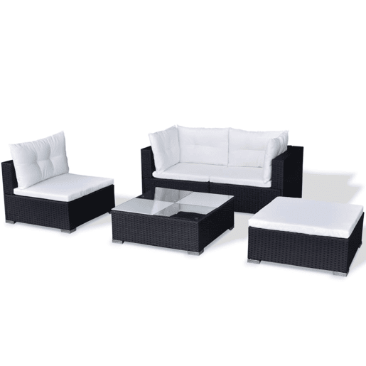 Conjunto de móveis de jardim móveis para área externa 5 peças com almofadas vime preto resina 02_0016495