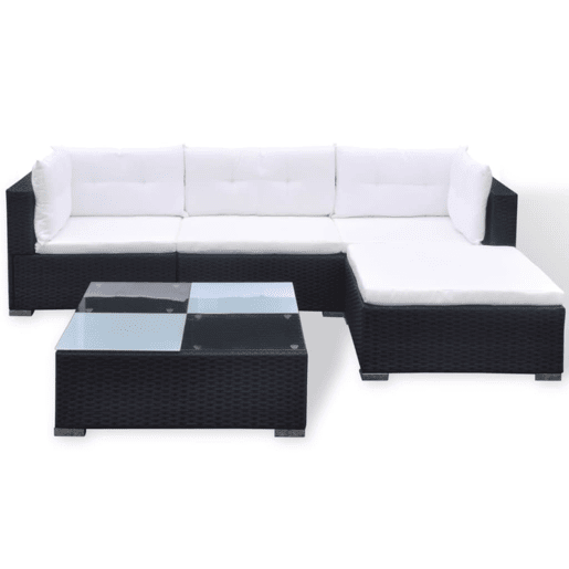Conjunto de móveis de jardim móveis para área externa 5 peças com almofadas vime preto resina 02_0016495