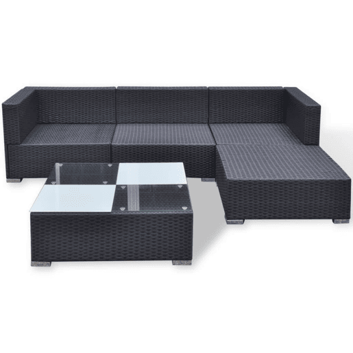 Conjunto de móveis de jardim móveis para área externa 5 peças com almofadas vime preto resina 02_0016495