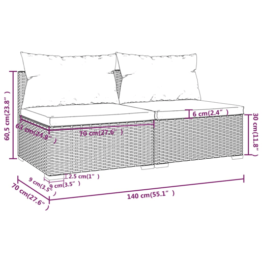 Móveis de jardim móveis de exterior Conjunto de móveis de 2 peças com almofadas de resina tecida marrom 02_0015903