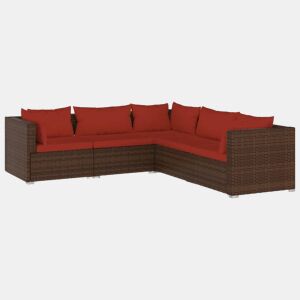 Móveis de jardim móveis de exterior Conjunto de móveis de 5 peças com almofadas de resina tecida marrom 02_0016468