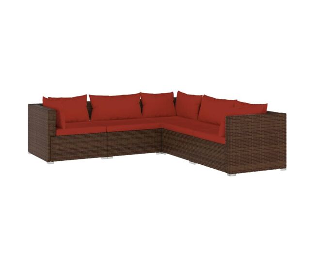 Muebles de jardín muebles de exterior juego de muebles de 5 piezas con cojines de resina tejida marrón 02_0016468