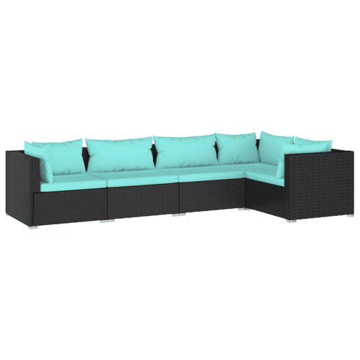 Móveis de jardim móveis de exterior Conjunto de móveis de 5 peças com almofadas de resina tecida preta 02_0016471 Móveis de jardim móveis de exterior Conjunto de móveis de 5 peças com almofadas de resina tecida preta 02_0016471
