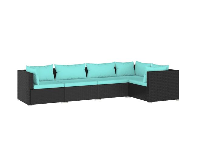 Muebles de jardín muebles de exterior juego de muebles de 5 piezas con cojines de resina tejida en negro 02_0016471