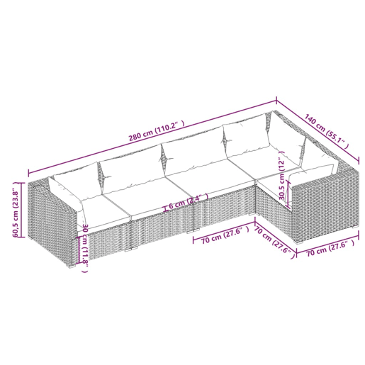 Móveis de jardim móveis de exterior Conjunto de móveis de 5 peças com almofadas de resina tecida preta 02_0016471 Móveis de jardim móveis de exterior Conjunto de móveis de 5 peças com almofadas de resina tecida preta 02_0016471