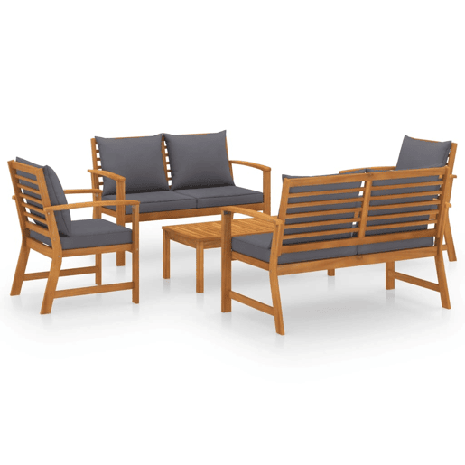 Móveis de jardim móveis de exterior Conjunto de móveis de 5 peças com almofada madeira de acácia maciça 02_0016291