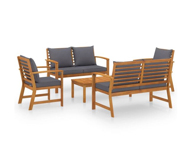 Muebles de jardín muebles de exterior juego de muebles de 5 piezas con cojín de madera maciza de acacia 02_0016291