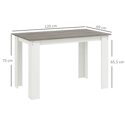 HOMCOM Mesa de Sala de Jantar para 4-6 Pessoas Mesa de Cozinha Retangular Estilo Moderno com Bancada de Melamina de Madeira Carga 50 kg 120x69x75 cm Cinza e Branco