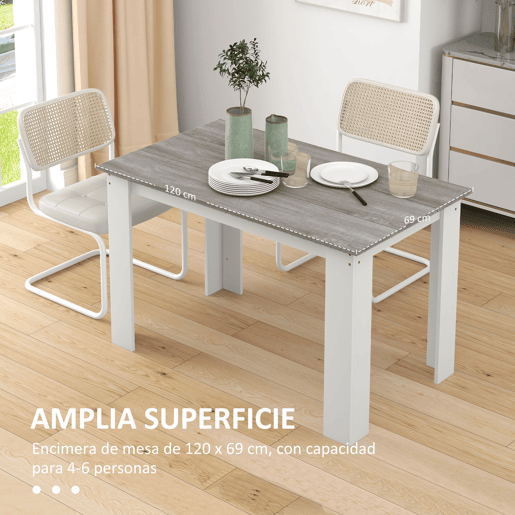 HOMCOM Mesa de Sala de Jantar para 4-6 Pessoas Mesa de Cozinha Retangular Estilo Moderno com Bancada de Melamina de Madeira Carga 50 kg 120x69x75 cm Cinza e Branco