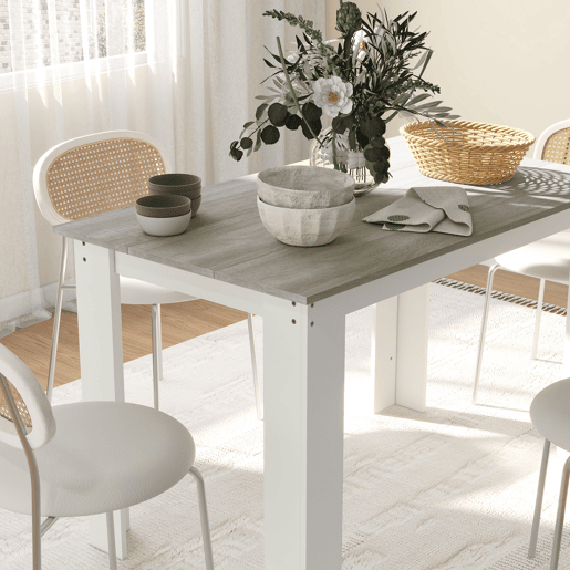 HOMCOM Mesa de Sala de Jantar para 4-6 Pessoas Mesa de Cozinha Retangular Estilo Moderno com Bancada de Melamina de Madeira Carga 50 kg 120x69x75 cm Cinza e Branco