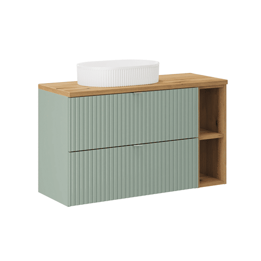 Móvel de lavatório simples 100cm 2 gavetas 2 nichos Verde Jade e Madeira