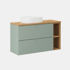 Móvel de lavatório simples 100cm 2 gavetas 2 nichos Verde Jade e Madeira