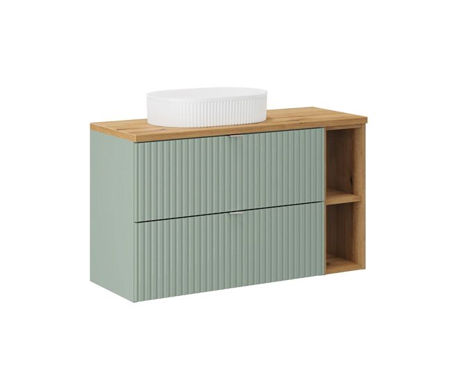 Mueble lavabo individual 100cm 2 cajones 2 compartimientos jade verde y madera