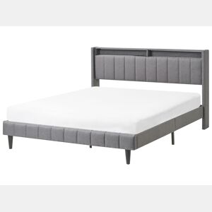 Cama com LED Tecido BEAULIEU 160 x 200 cm com arrumação com entrada USB Cinzento escuro