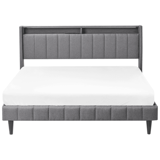 Cama com LED Tecido BEAULIEU 160 x 200 cm com arrumação com entrada USB Cinzento escuro