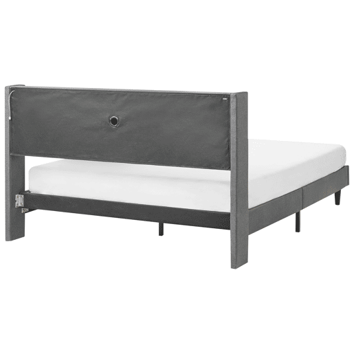 Cama com LED Tecido BEAULIEU 160 x 200 cm com arrumação com entrada USB Cinzento escuro