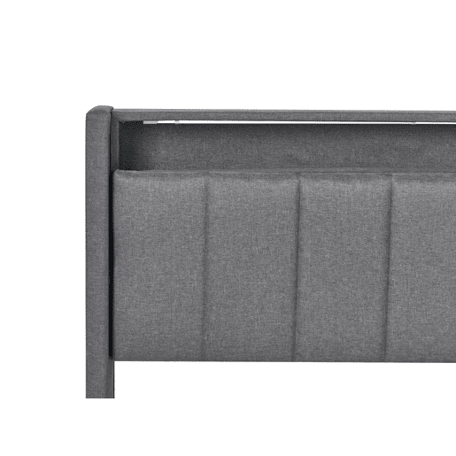 Cama com LED Tecido BEAULIEU 160 x 200 cm com arrumação com entrada USB Cinzento escuro