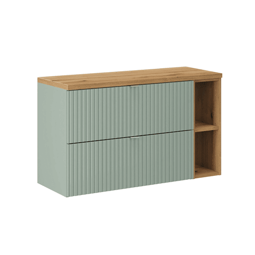Móvel de lavatório 100cm 2 gavetas 2 nichos Verde Jade e Madeira